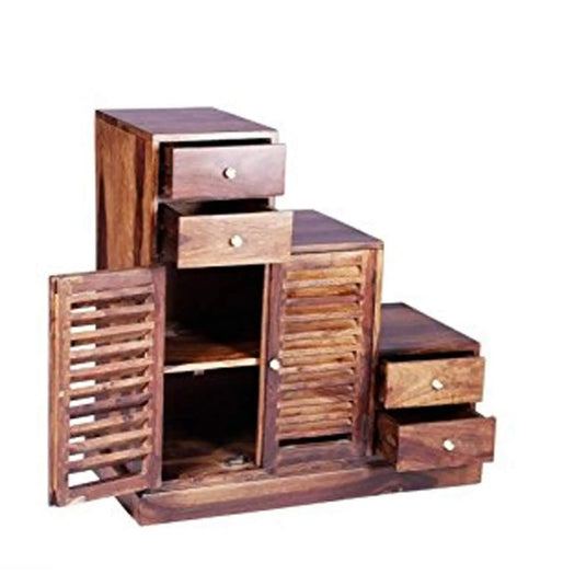 Translation missing: en.APRODZ Sheesham Wood Storage Zuni Shoe Rack Cabinet for Living Room | 2 Shelf 4 Drawer Shoe Organizer | Brown