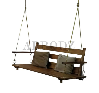 2 Seater Swing Wooden Jhula with Brass Coated Chain for Indoor Outdoor & Balcony | House Swings for Adults (Honey Finish) 