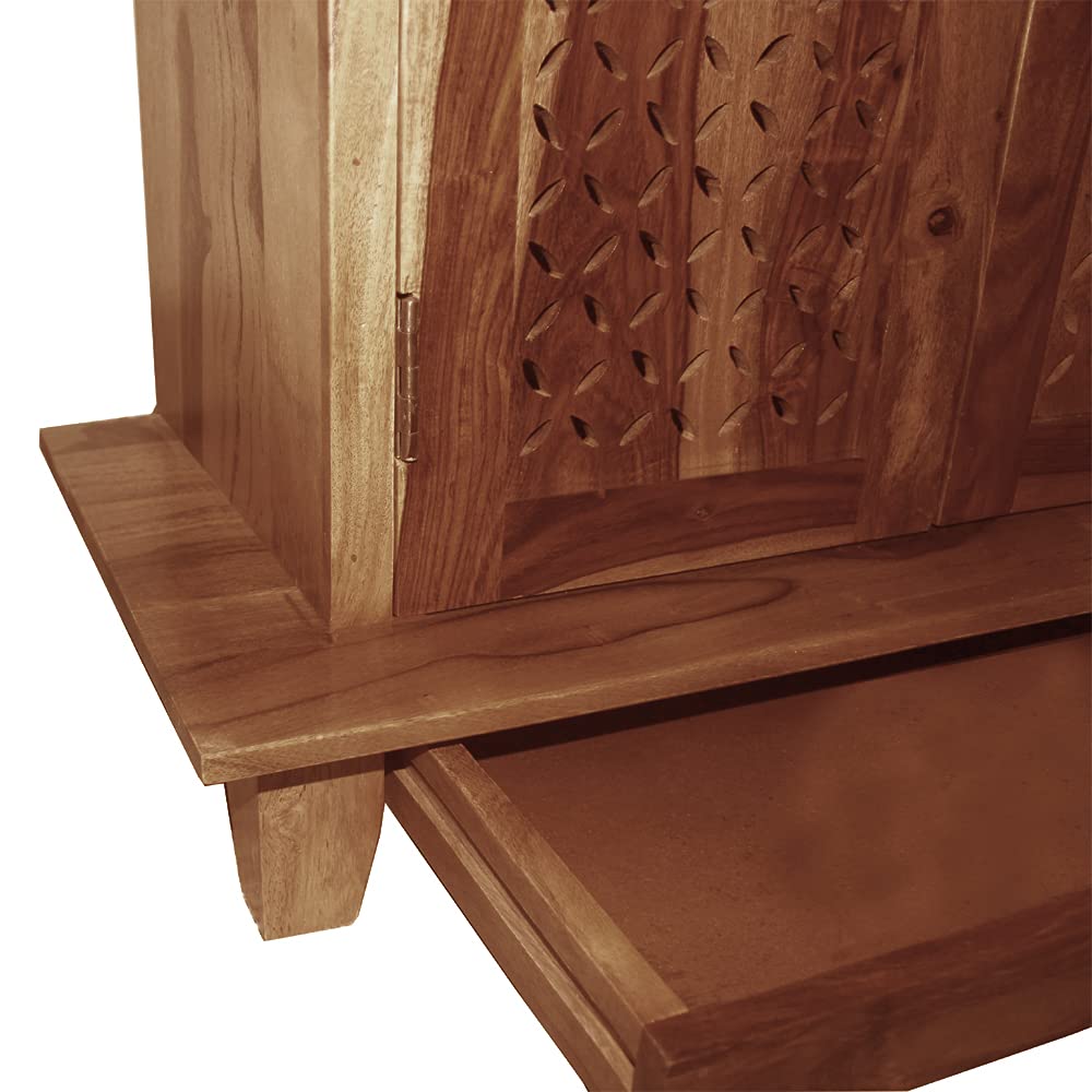 APRODZ Solid Wood Mandir/Prayer Cabinet-Natural