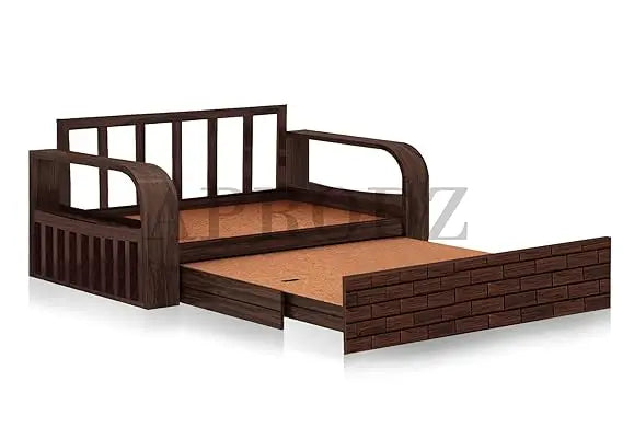 Translation missing: en.Sheesham Wood Sofa Cum Bed, 3 Seater with Blue Upholstery (75 x69 x30 Inch)  Sheesham Wood Sofa Cum Bed (3 Seater)