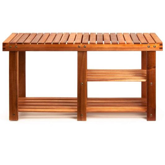 Wooden Shoe Rack Storage Bench 3 Tier for Hallway Organiser Cabinet Seat Natural Acacia Wood Small Narrow Shelf Load Capacity 87x28x45cm
