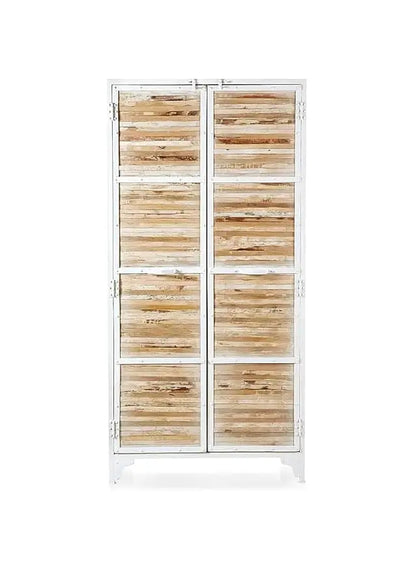 Regenerada Metal & Recycled Wood 2‑Door Wardrobe – Natural & White Powder‑Coated Almirah 