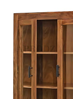 Glass Door Cabinet | 2 Drawers 3 Shelves Sheesham Wood Storage Organizer | Durable Stylish Wooden Furniture | Elegant Design Home Decor Compact Multifunctional | Compact multifunctional furniture 