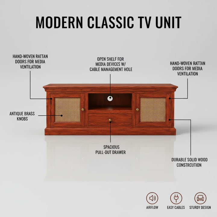 Translation missing: en.Sheesham Wood and Cane Tv Unit Cabinet | Two Door 
