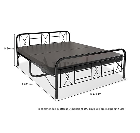 Metal Bed (Geometric Design(A) & Geometric Design(A) With Foam) | Folding Bed No Assembly Required | Powder Coated | King Size & Queen Size) Aprodz