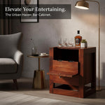Mango Wood Peetz Royal Stylish Bar Cabinet with Wine Glass Storage for Living Room | Chestnut Finish 