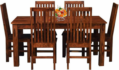 APRODZ Sheesham Wood Reyk 6 Seater Dining Table Set with 1 Bench & 4 Chairs for Home Dining Room Furniture (Brown Finish)