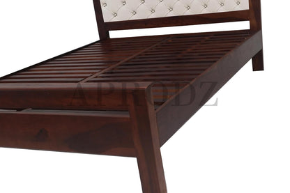 Fluted Upholstered Fabric Queen Size Design Bed Without Storage (sheesham Wood)