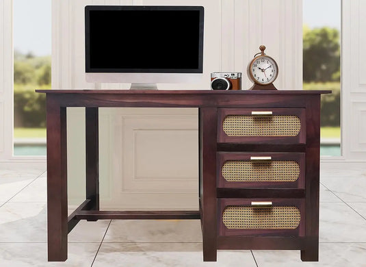 Translation missing: en.Sheesham Wood and Cane Office Desk Study Computer Table for Study Room with 1 Drawer and 1 Door (Rosewood - Mahogany) 
