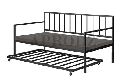 Suniz Twin Size Metal Daybed with Trundle Bed, (Foam Mattress -Metal - Black Powdercoated) 