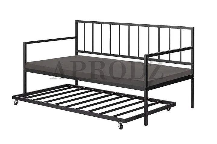 Translation missing: en.Suniz Twin Size Metal Daybed with Trundle Bed, (Foam Mattress -Metal - Black Powdercoated) 
