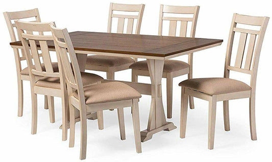 Solid Wood Torrance 6 Seater Dining Table Set for Home | Dining Furniture | Brown & Cream Finish