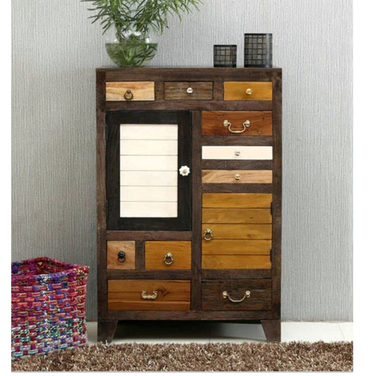 Wooden Storage Cabinet | Wooden Chest of Drawer | Wooden Storage Furniture with 10 Drawers | Wooden Designer Storage Furniture | Antique Cabinet for Bedroom | Walnut Finish