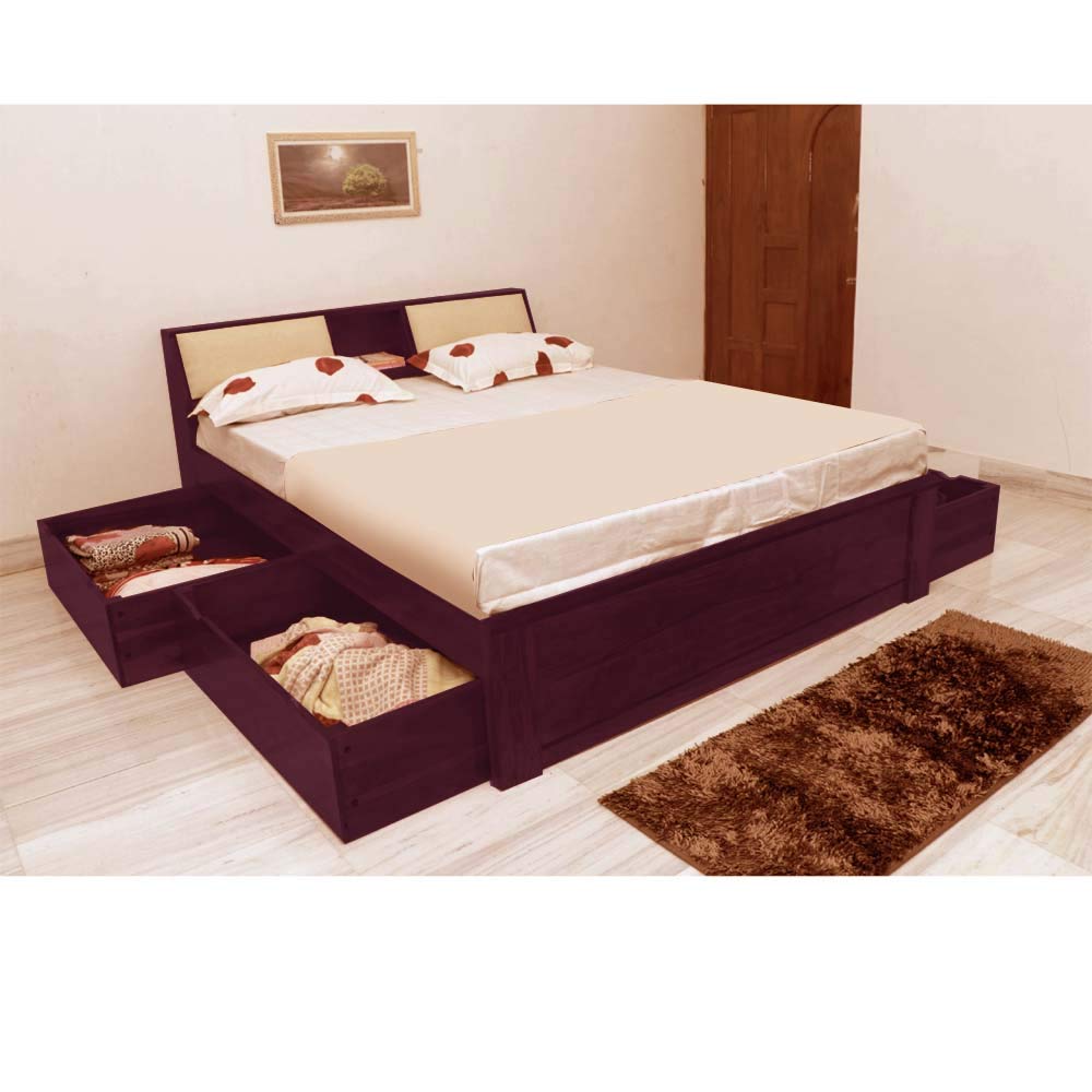 APRODZ Sheesham Wood Allure Bed with Storage (Queen Size, Honey Finish)