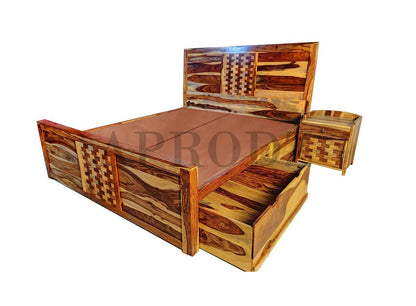 Solid Sheesham Wood Storage Bed – Elegant Brown Finish, Durable Solid Wood Frame, Ample Storage Space