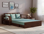 Sheesham Wood Sofa Cum Bed, 3 Seater with Blue Upholstery (75 x69 x30 Inch)  Sheesham Wood Sofa Cum Bed (3 Seater)