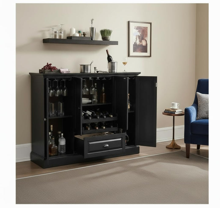 Translation missing: en.Mango Wood Peetz Royal Bar Cabinet – Stylish Home Bar Furniture with Wine Glass Storage &amp; Shelves for Living Room, Dining &amp; Lounge 