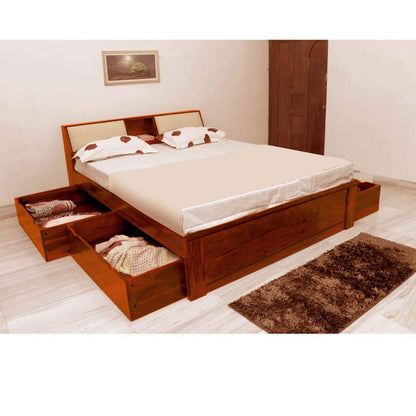 APRODZ Sheesham Wood Allure Bed with Storage (King Size, Honey Finish)