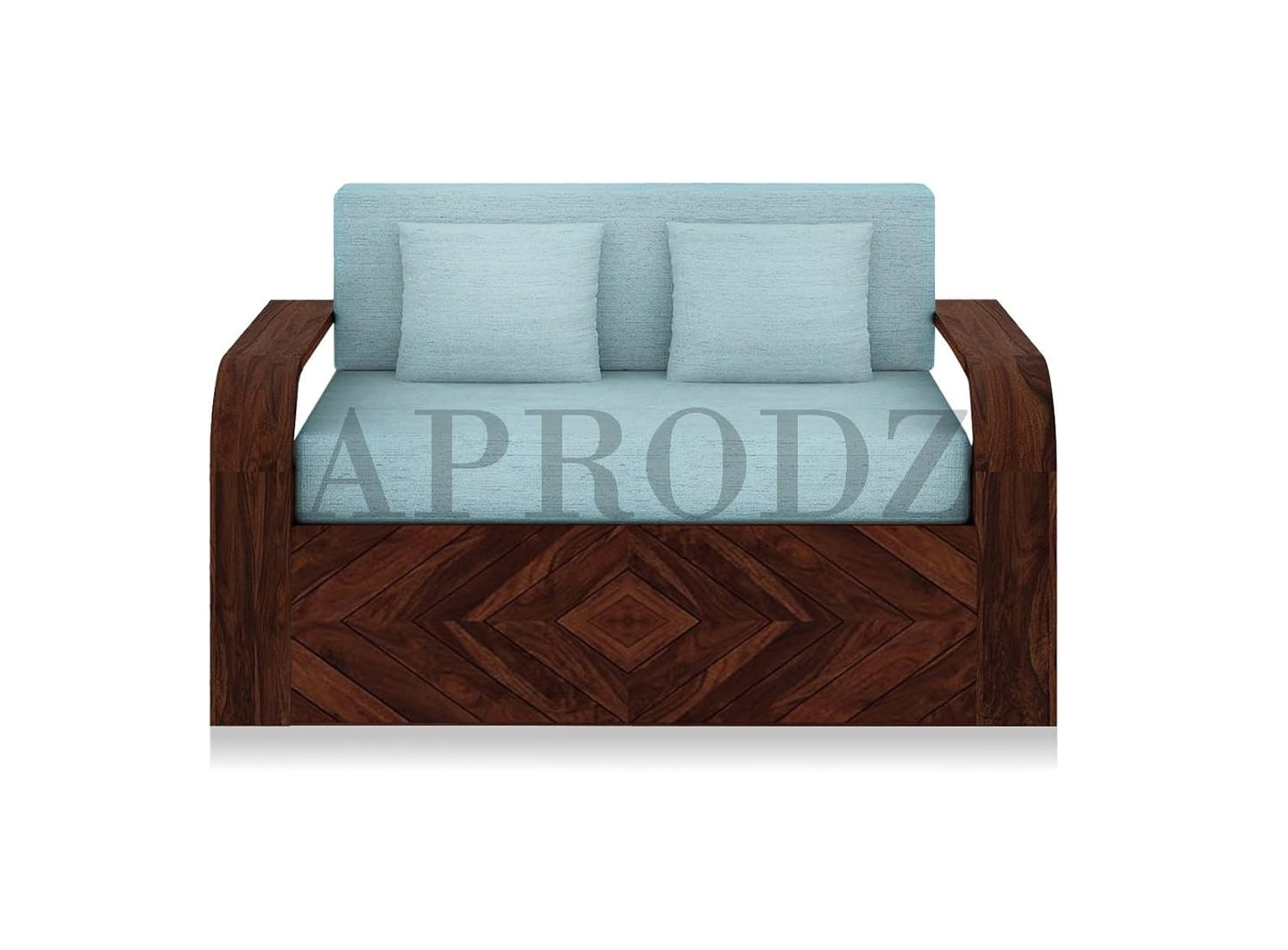 Sheesham Wood Sofa Cum Bed with Storage, 2 Seater, Teal Upholstery (75 x 51 x 30 Inch)