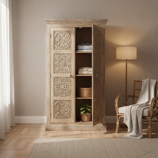 Translation missing: en.Floreale wardrobe Carved Mango Wood 2-Door Wardrobe rah 