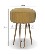 Upholstered and Steel Frame Puffy Stool Grass Green Fabric + Black Powdercoated - Set of 2 