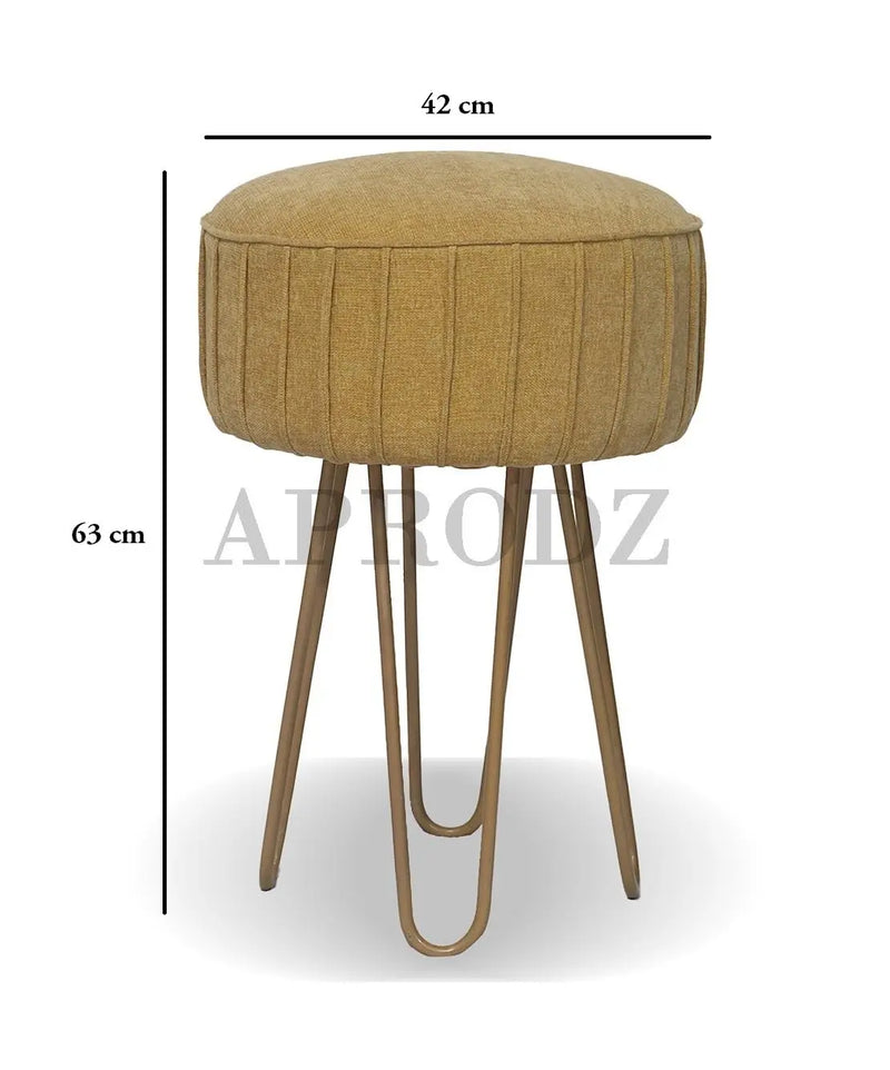 Upholstered and Steel Frame Puffy Stool Grass Green Fabric + Black Powdercoated - Set of 2 