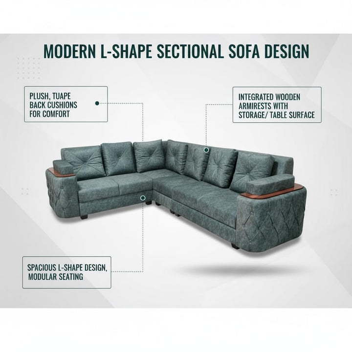 Translation missing: en.7-Seater Sofa with Padded Armrest, Premium Faux Leather Fabric Corner Sofa 