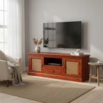 Sheesham Wood and Cane Tv Unit Cabinet | Two Door 