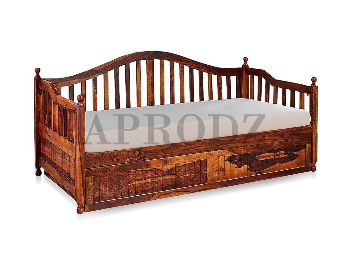 Drummo Sheesham Wood Daybed with Trundle Bed