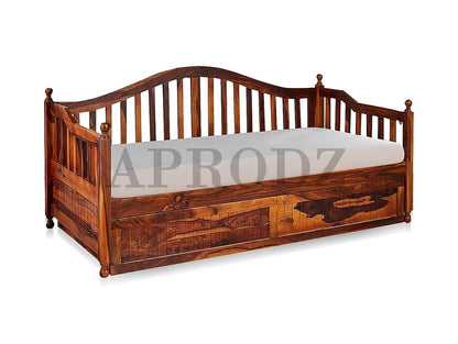 Drummo Sheesham Wood Daybed with Trundle Bed