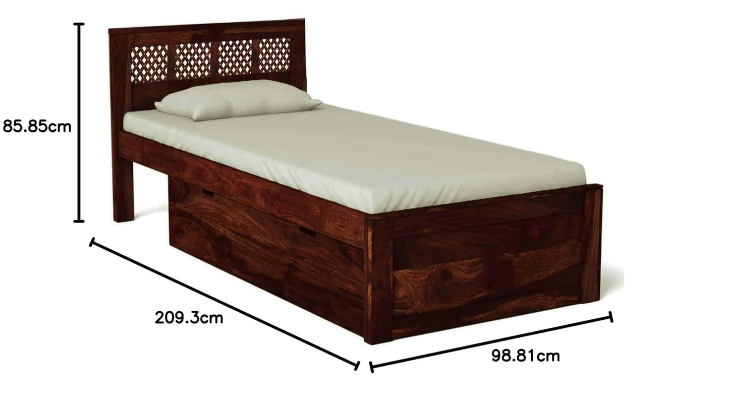 Sheesham Wood Storage Single Size Sion Bed for Bedroom Stylish