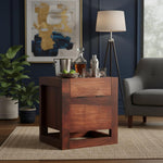 Mango Wood Peetz Royal Stylish Bar Cabinet with Wine Glass Storage for Living Room | Chestnut Finish 