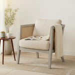Mid Century Modern Solid Wood Accent Chair with Cane Back & Cushion 