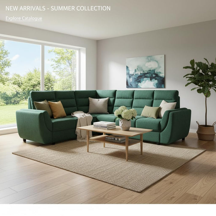 Translation missing: en.L-Shaped Sectional 6-Seater Sofa with Tufted Cushion Padded Armrest Perfect Fabric Corner Sofa 