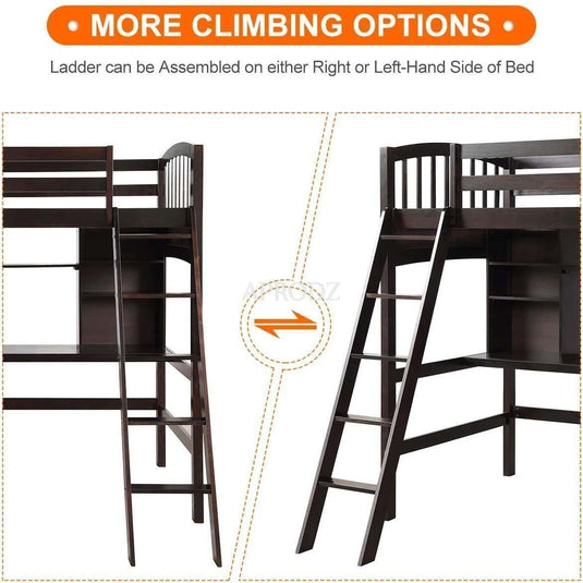 Translation missing: en.Acelea Twin Loft Mango Wood Bunk Bed with Desk Espresso Finish 