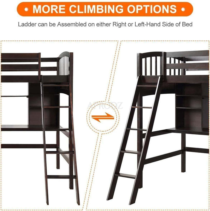 Translation missing: en.Acelea Twin Loft Mango Wood Bunk Bed with Desk Espresso Finish 