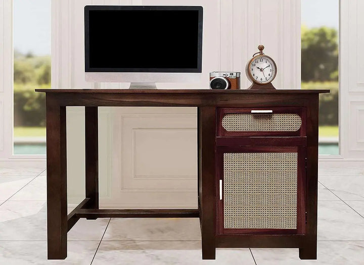 Translation missing: en.APRODZ Sheesham Wood and Cane Office Desk Study Computer Table for Study Room with 1 Drawer and 1 Door (Rosewood - Mahogany)