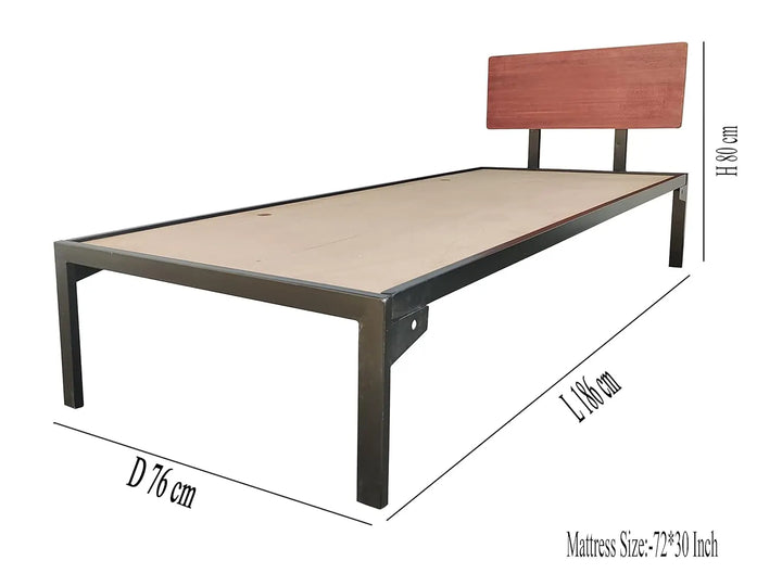 Translation missing: en.APRODZ Single Size Bed Without Storage for Home &amp; Living Room Cot Bed Furniture (Light Mahogany + Black Powdercoated Finish)