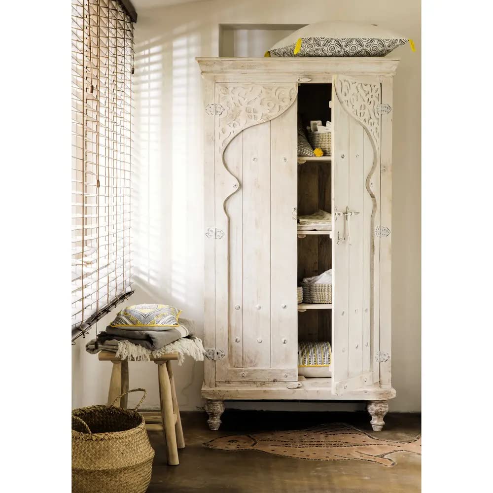 APRODZ Mehrab Mango Wood 2-Door Wardrobe Storage Almirah Cupboard for Cloths (Solid Wood - White)