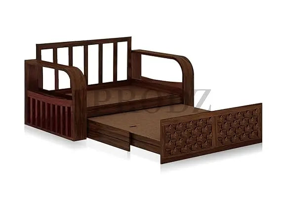 Translation missing: en.Sheesham Wood Sofa Cum Bed, 2 Seater with Storage, Geometric Design (75 x 51 x 30 Inch)  Sheesham Wood Sofa Cum Bed (2 Seater)