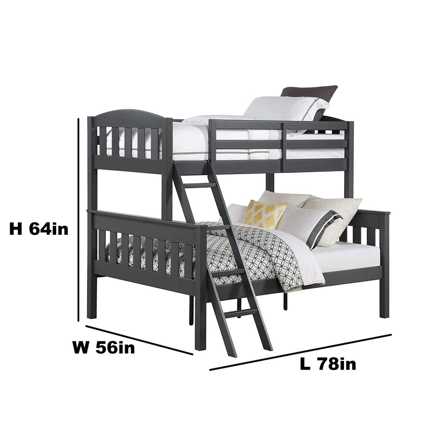 APRODZ Mango Wood Coedlac Kids Bunk Beds with Ladder for Bedroom | Grey Finish