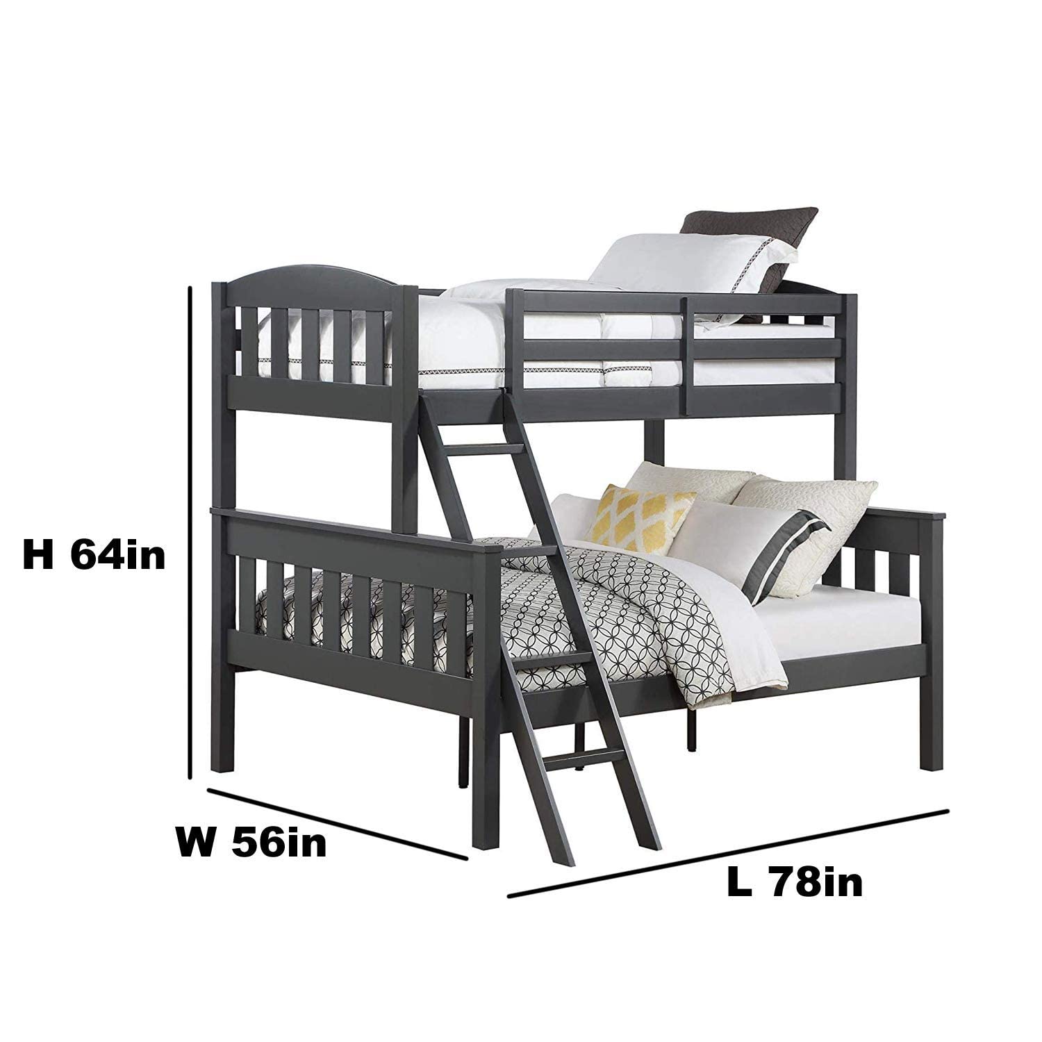 APRODZ Mango Wood Coedlac Kids Bunk Beds with Ladder for Bedroom | Grey Finish