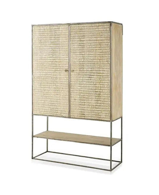 Translation missing: en.Madera Metal &amp; Mango Wood 2-Wardrobe Door – Natural Storage Almirah 