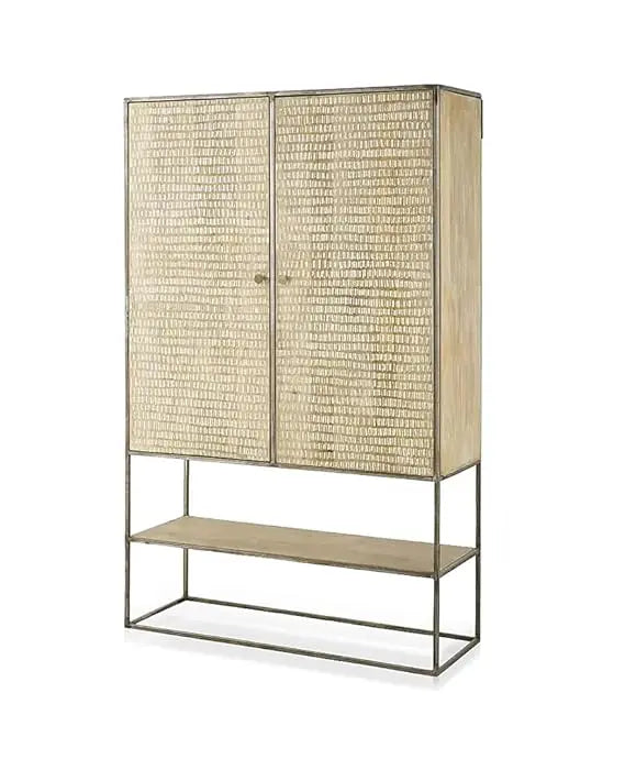 Translation missing: en.Madera Metal &amp; Mango Wood 2-Wardrobe Door – Natural Storage Almirah 