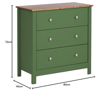 APRODZ Mango Wood Cordoba Chest of 3 Drawers Storage Cabinet for Living Room | Wooden Sideboard | Light Green Finish