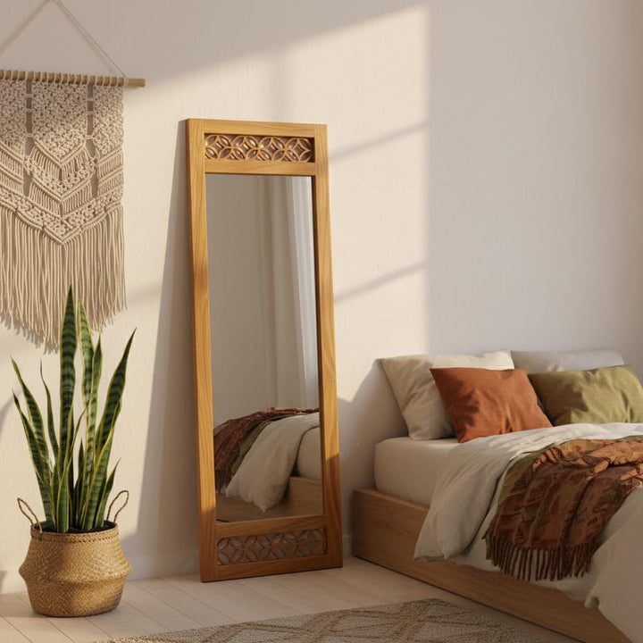 Translation missing: en.Solid sheesham Wood Full Length Floor Mirror for Bedroom Living Room Dressing Area Rectangular Mirror with Carved Sheesham Wood FrameModern Home Decor Furniture 