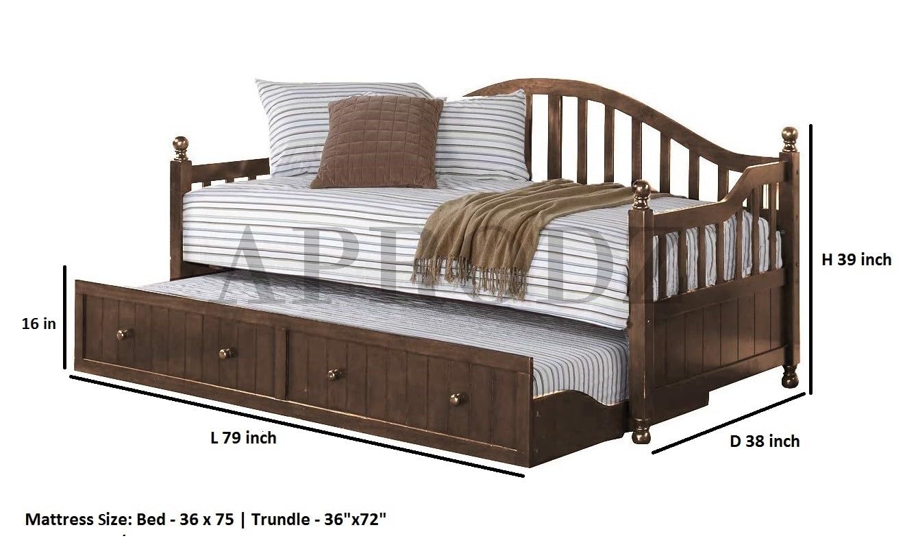 Drummo Sheesham Wood Daybed with Trundle Bed