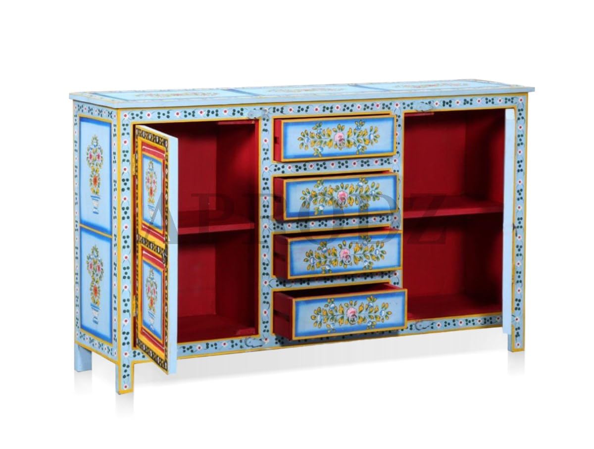 APRODZ Wooden Handpainted Multipurpose Sideboard Storage Cabinet (Multicolor)