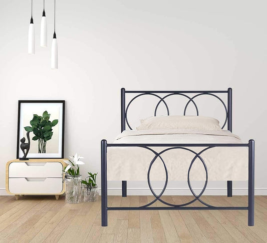 Black Powder-Coated Single Metal Bed | Sturdy and Durable Frame | Modern Minimalist Design | Easy Assembly | Ideal for Small Spaces