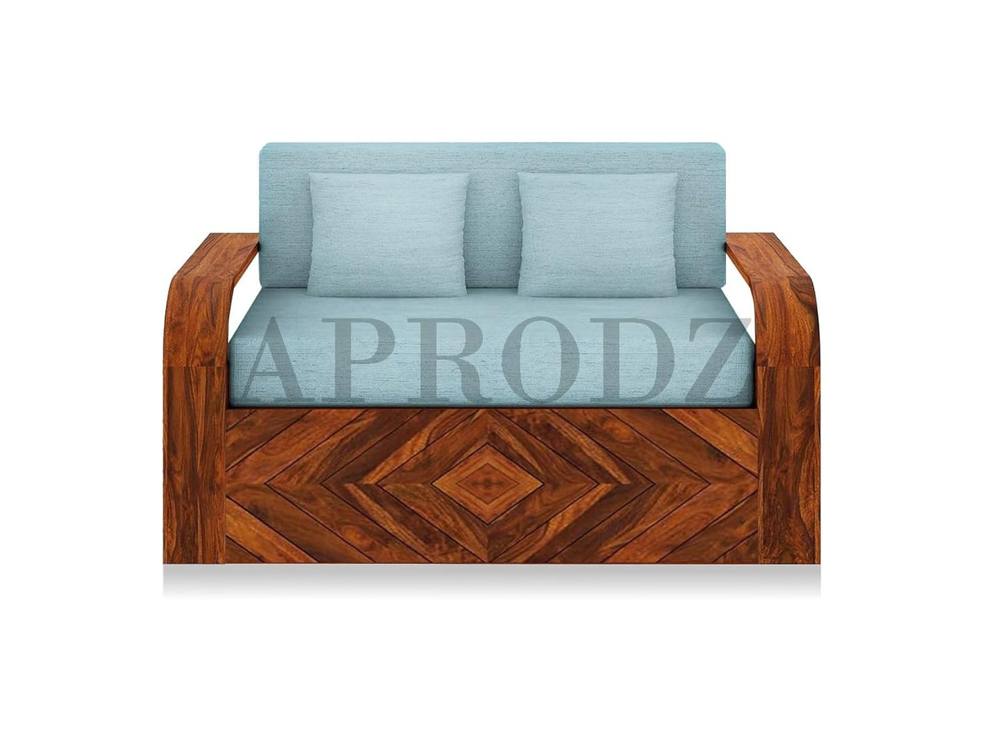 Sheesham Wood Sofa Cum Bed with Storage, 2 Seater, Teal Upholstery (75 x 51 x 30 Inch)